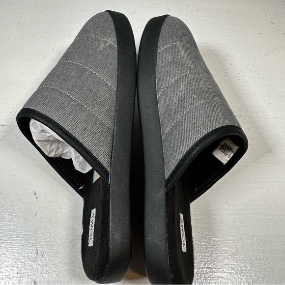 Toms Slippers Mens 7 Harbor Black Distressed Twill Slip On Mules Hard Sole - Picture 5 of 13